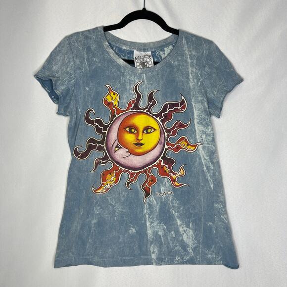 No Time Majestic Moon Sun Tshirt Acid Wash T-Shirt Celestial Moon Sun Tee Large - Picture 1 of 7